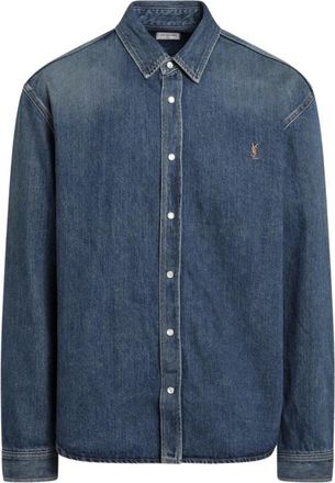 Saint Laurent Colorado Shirt Cassandre - Heren - Overhemden - Blauw - Maat: L Katoen