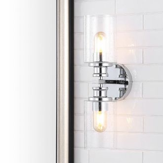Jonathan Y Designs Jules Edison 16.5 Cylinder 2-Light Iron/Seeded Glass Farmhouse Contemporary LED Wall Sconce