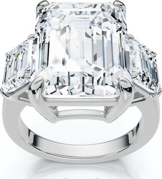 Pompeii3 Certified 12Ct Emerald Cut Three Stone Diamond Engagement Ring Lab Grown