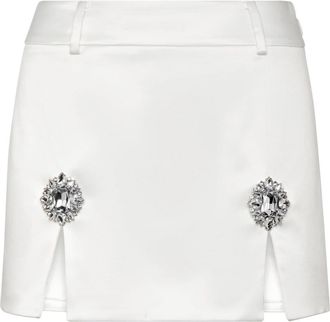Philipp Plein gem-embellished satin mini skirt - women - Elastane/Polyester/Cotton - M - White