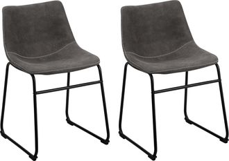 Beliani Beliani - Juego De 2 Sillas De Comedor Tapicer&iacute;a De Tela Gris Oscuro Patas Negras Estilo Retro R&uacute;stico Batavia