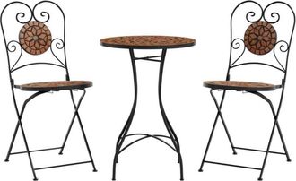 vidaXL Mosaic Bistro Set Terracotta Iron and Ceramic Vidaxl