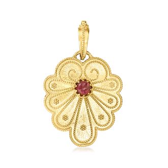 Ross-Simons Italian. Garnet Etruscan-Style Pendant in 14kt Yellow Gold