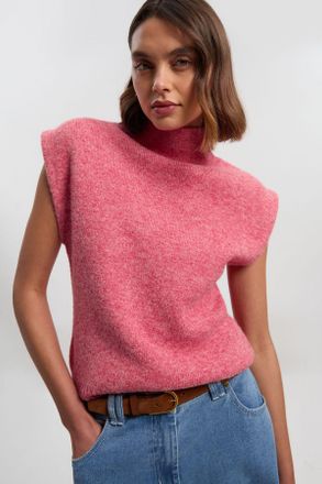 Karen Millen Womens Wool Blend Cosy Knit Sleeveless Tank Top - Pink - Size Medium