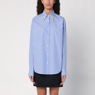 Prada Light blue poplin shirt with rhinestones