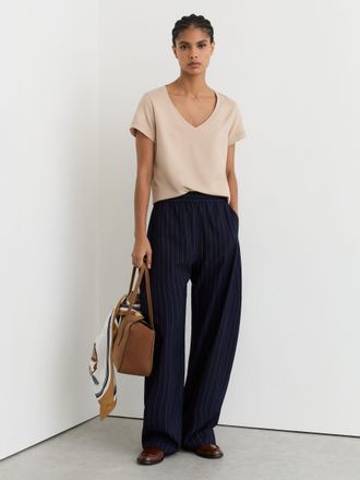 Reiss Camel Brushed-cotton V-neck T-shirt, XS