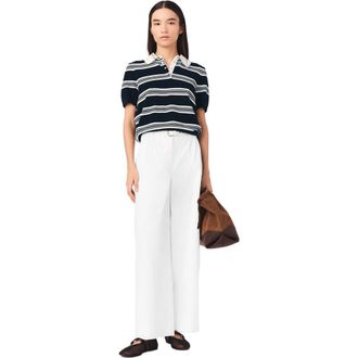 Maje Wide-leg cotton trousers in White at Nordstrom, Size 42 Eu