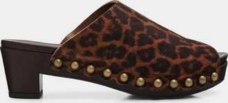 Pedro Garcia Nain 65MM Studded Leopard-Printed Suede Clogs