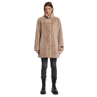Rino&Pelle Imitatiebont Enkelrijige Jas - Dames - Mantels - Beige - Maat: L