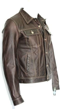 None Levis Style Men Short Dark Brown Skipper Hide Real Leather Jackets (XL)