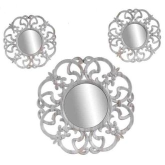 Trade Shop Trade Shop - Set 3 Espejos Decorativos De Pared De Pl&aacute;stico Blanco Envejecido 25-35cm 836886