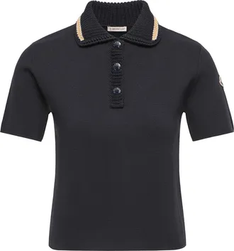 Moncler Moncler Cotton Knit Polo Shirt, Women, Blue, Size: Xl