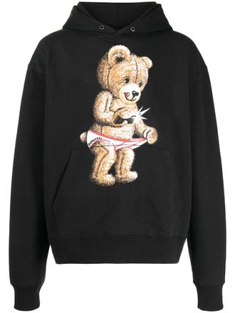 DOMREBEL Snap teddy-print pullover hoodie - men - Cotton - S - Black