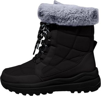 Generic Womens Mid Calf Winter Boots Slip Outdoor Booties with Thick Comfortable Platform Heel Casual Shoes for Cold Weather Warm Lined Boots(Black, 6.5)