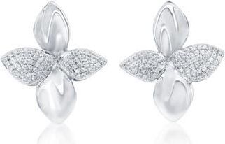 Suzy Levian Flower Petal Cubic Zirconia Stud Earrings in White/Silver at Nordstrom Rack