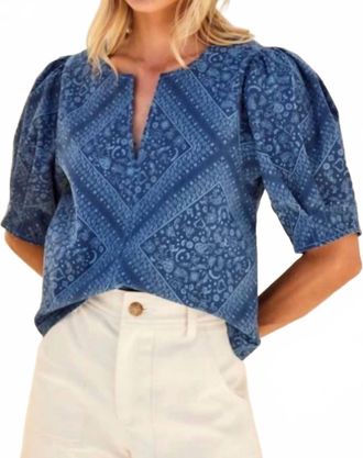 Fifteen Twenty Poof Puff Sleeves V-Neck Blouse In Bandana Print