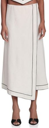 Avec Les Filles Asymmetric Faux Wrap Midi Skirt in Oatmeal-Black at Nordstrom, Size Medium
