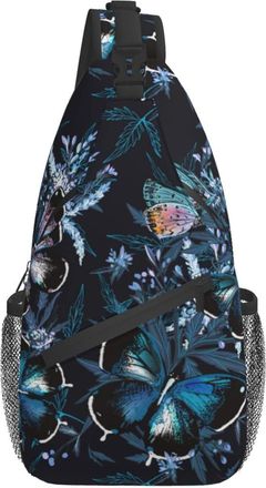 AOOEDM Butterflues Leaves and Plants Sling Bag Crossbody Chest Bag Daypack Travel Hiking Shoulder Bag for Men Women