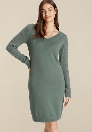 Tamaris Strickkleid TAMARIS, Damen, Gr. 34, N-Gr, gr&uuml;n (salbei melange), Strick, Obermaterial: 50% Viskose, 28% Polyester, 22% Polyamid, figurbetont mini, V-A