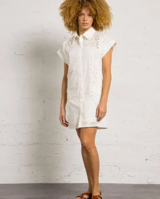 Suncoo Cross Mini Dress In Off-White