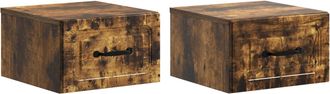 vidaXL Mesita De Noche De Pared 2 Uds. Roble Ahumado 34,5 X 33 X 20 Cm Vidaxl