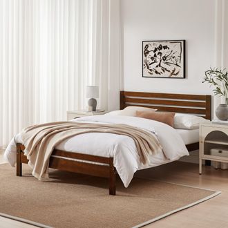Furniturebox Declan Solid Pine Double Bed Frame in Walnut