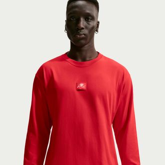 Nike Mens Nike Sportswear Long-Sleeve T-Shirt in Red | IO9760-613