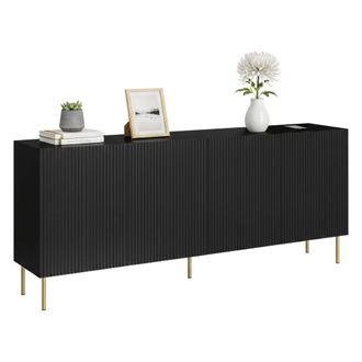 Dmora Aparador Londa, Aparador De Sal&oacute;n Con Cuatro Puertas Batientes, Elevado Del Suelo, 200x42 H82 Cm, Negro