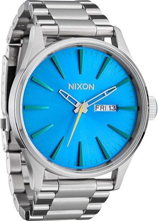 Nixon Sentry Stainless Steel Mens Watches Silver/Byron Blue Ombre, Stainless Steel/Steel