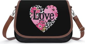 Generic Leopard Cow Love Heart Crossbody Bag Womens Handbag PU Message Bags Shoulder Purse with Adjustable Strap