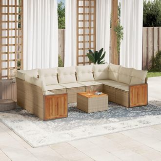 vidaXL Juego De Sof&aacute;s Jard&iacute;n Con Cojines Beige 10 Pzas Rat&aacute;n Sint&eacute;tico Vidaxl