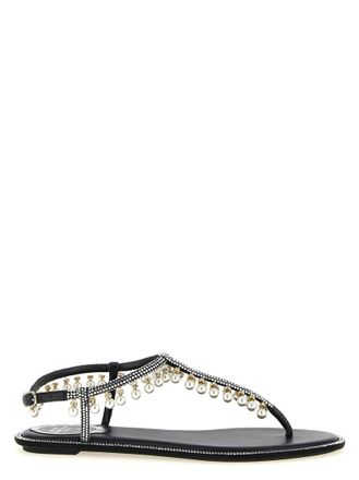 Rene Caovilla Black Open Round Toe Sandals