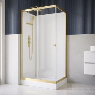 Aurlane Cabina De Ducha Rectangular 110x80 Blanca Y Oro Cepillado - Plato Est&aacute;ndar