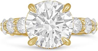Diana M. Jewels 18kt yellow gold lab grown 8ct Lab Grown Round Diamond Halo Ring with Diamond Accents