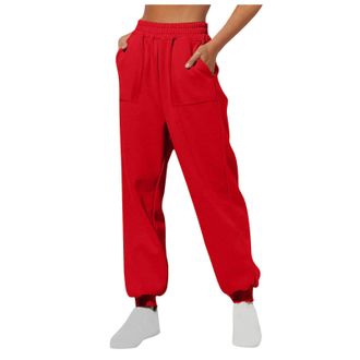Generic Skinny Joggers Women Ladies Fashion Solid Color Fleece Tracksuit Bottoms Tapered Leg Sweatpants Baggy Elastic Waist Drawstring Trousers with Pockets P