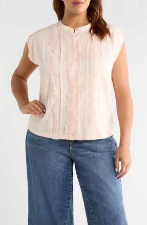 Wit & Wisdom Lace Trim Mix Media Top in Pale Peach at Nordstrom, Size 1 X