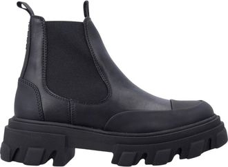Ganni Cleated Low Chelsea Boot - Dames - Chelseaboots - Zwart - 37 EU - Leer - Schoenen