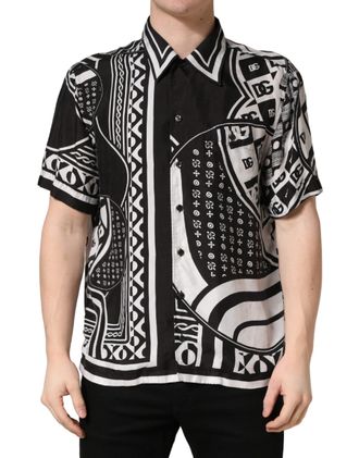 Dolce & Gabbana Black White Bandana Print Collared Mens Shirt (Pre-Owned)