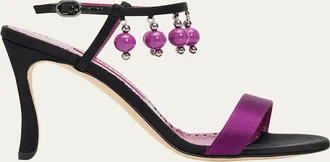 Manolo Blahnik 90mm Kasasan Beaded Satin Sandals