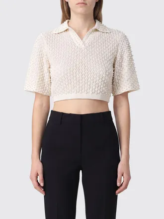 Giuseppe Di Morabito Top polo cropped in cotone lavorazione crochet