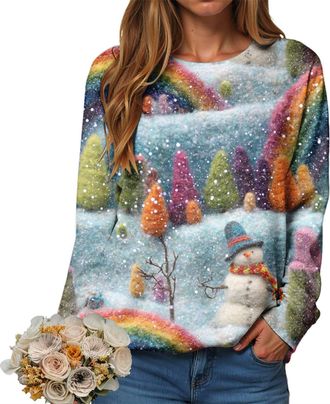 Generic Christmas Sweatshirt for Women Pullover Jumper Ladies Xmas Top Xmas Long Sleeve Shirt Ladies Merry Chirtsmas Blouse Vintage Christmas Sweatshirt Women