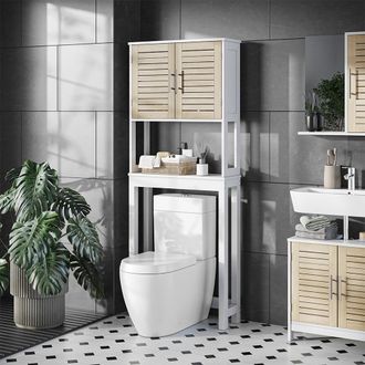 Vicco Armario De Aseo Looma, Blanco/roble, 70 X 180 Cm Con 2 Compartimentos Cerrados, Vicco