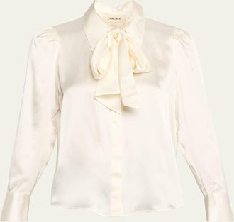 L'agence Honey Tie-Neck Silk Blouse