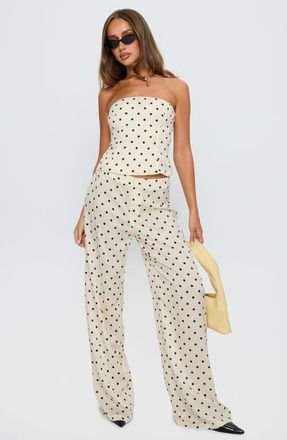 Princess Polly Powdered Sugar Polka Dot Strapless Top & Wide Leg Pants Set in Cream Polka at Nordstrom, Size 12