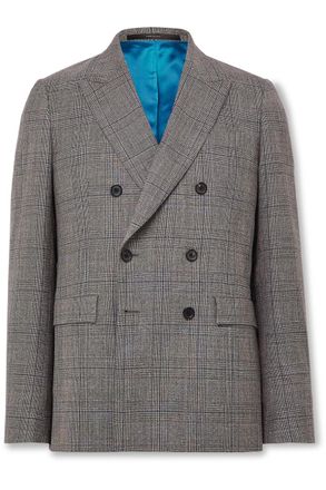 Paul Smith Double-Breasted Prince of Wales Checked Wool and Linen-Blend Suit Jacket