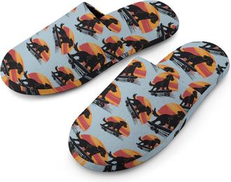 Generic Dachshund Dog Skateboard Vintage Mens Flannel Slipper Soft Comfy House Shoes Non Slip Winter Warm Indoor Outdoor Slippers
