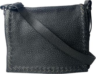 Bottega Veneta Gray Leather Messenger Bag Shoulder Bag (Pre-Owned)