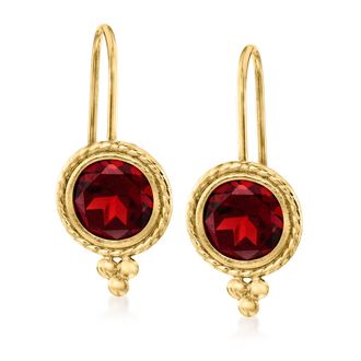 Ross-Simons Garnet Drop Earrings in 14kt Yellow Gold