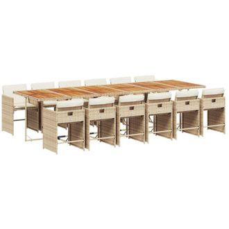 vidaXL Set Comedor De Jard&iacute;n Con Cojines 13 Pzas Rat&aacute;n Sint&eacute;tico Beige Vidaxl