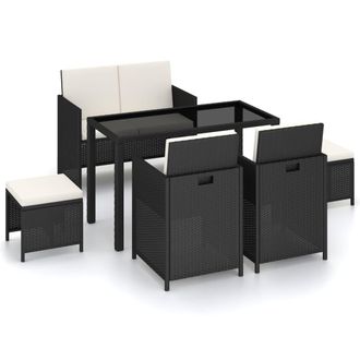 vidaXL Set Comedor De Jard&iacute;n 6 Piezas Y Cojines Rat&aacute;n Sint&eacute;tico Negro Vidaxl